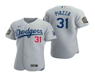 Men Los Angeles Dodgers 31 Mike Piazza Gray 2020 World Series Authentic Flex Nike Jersey
